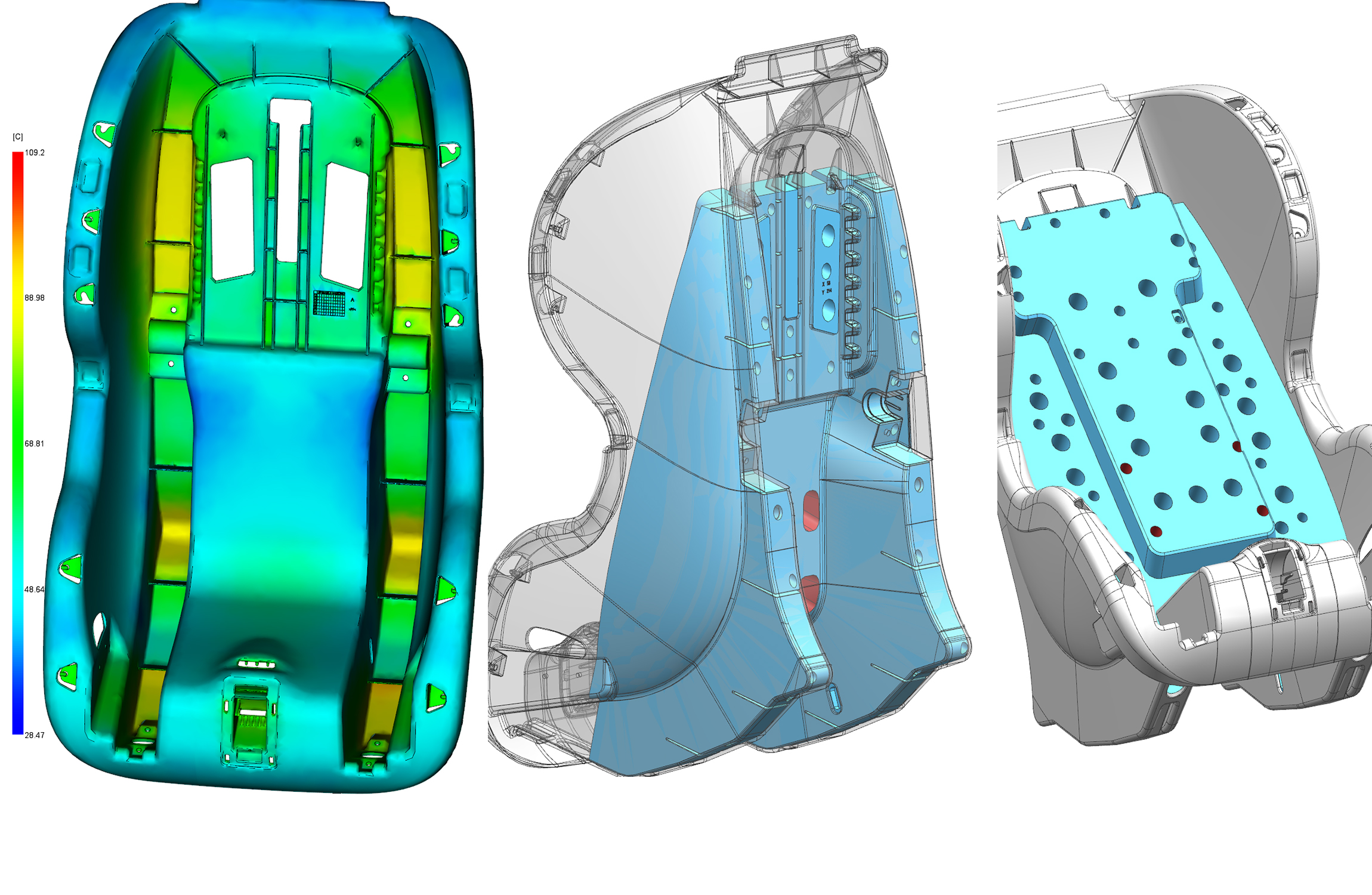 Large core insert and cooling analysis around the seat shell ribs