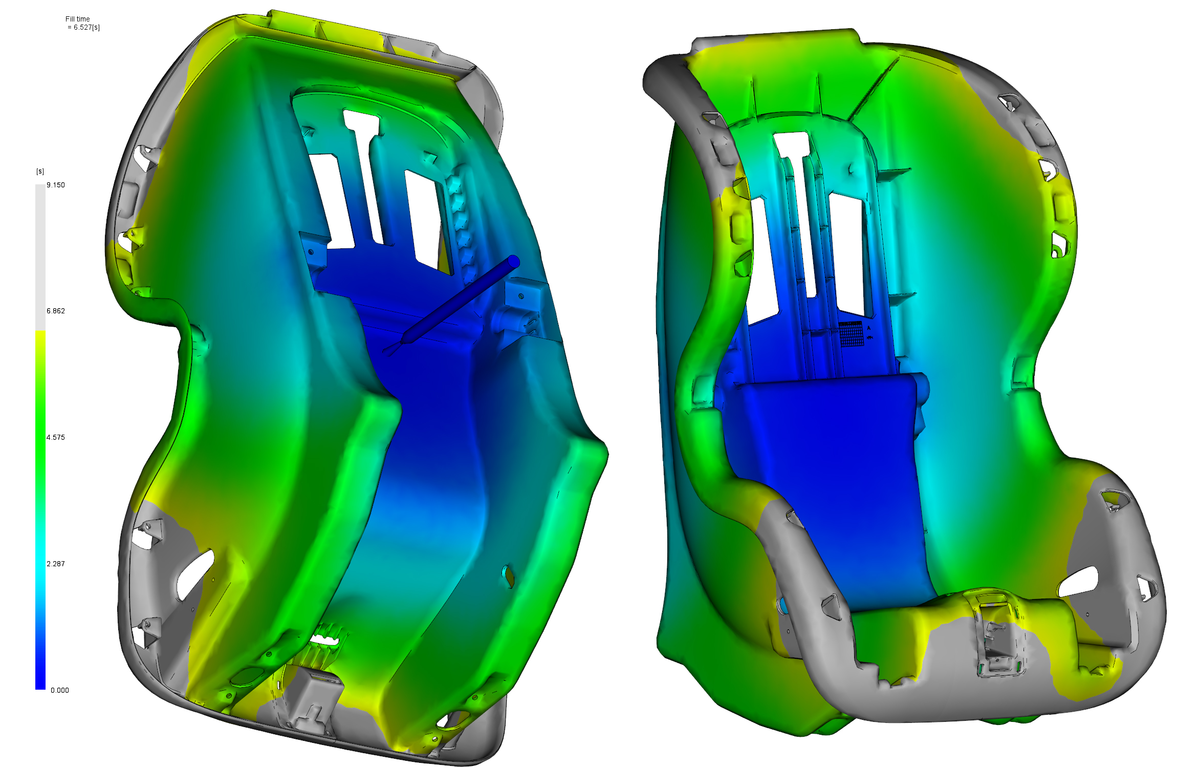 Fill progression simulation for a child car seat injection mold