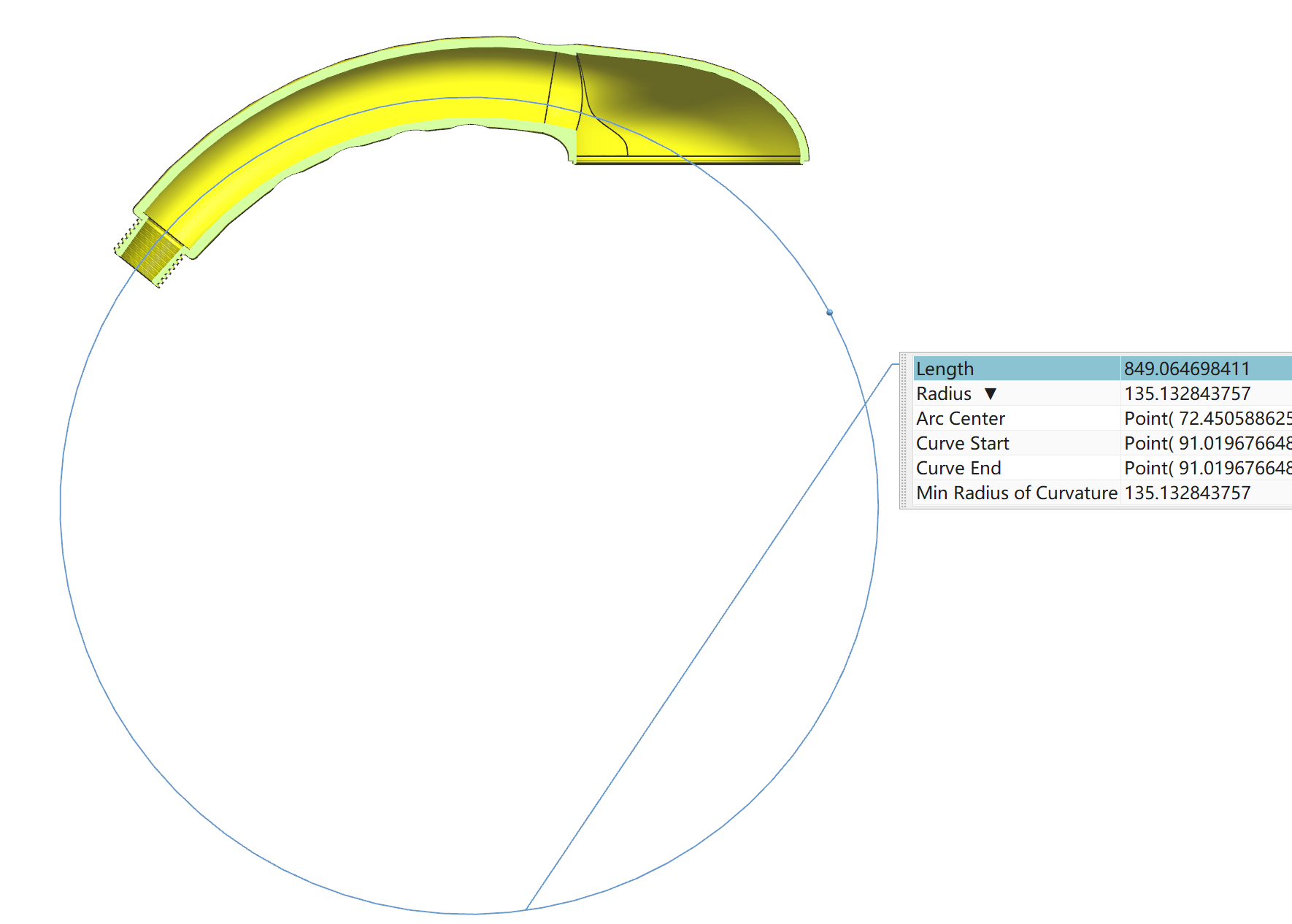 CAD analysis of the circular arc inside the shower head housing